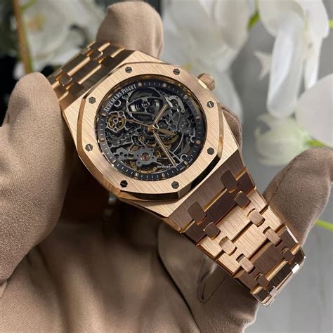 audemars piguet royal oak skeleton rose gold leather|audemars piguet skeleton price.